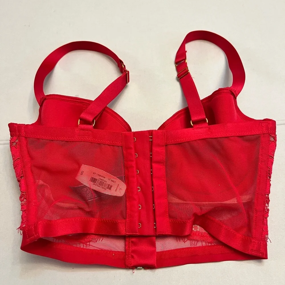 VICTORIA’S SECRET RED LACE LINED DEMI CORSET BRA SIZE 32D